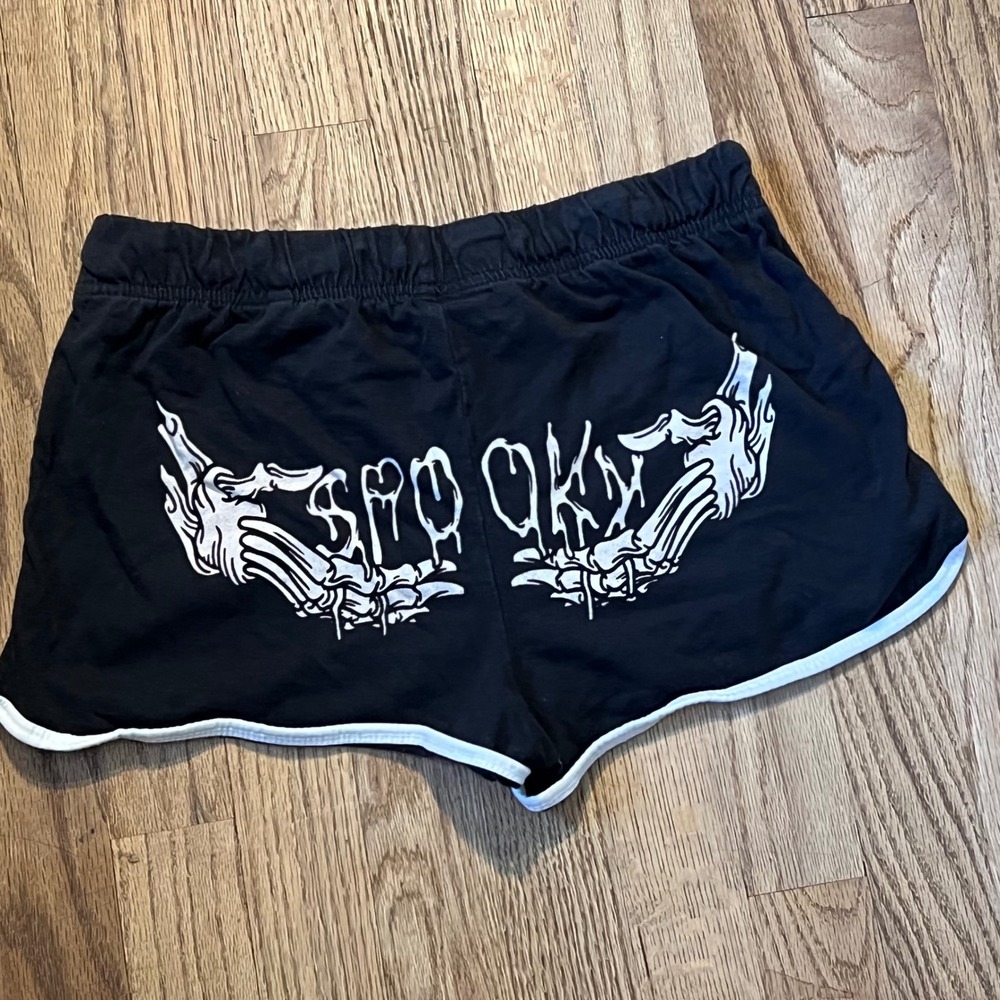 Spooky Skeleton Hands Graphic Shorts Black White Trim Dolphin Lounge Small